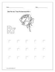 Color the rose and trace the lowercase letter r.