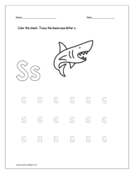 Color the shark and trace the lowercase letter s.