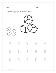 Color the sugar and trace the lowercase letter s.