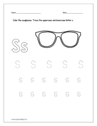 Color the sunglasses and trace the uppercase and lowercase letter s.