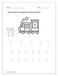 Color the train and trace the uppercase and lowercase letter t.