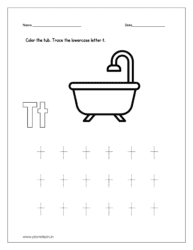 Color the tub and trace the lowercase letter t.