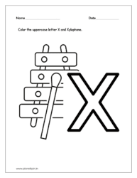 Color the uppercase letter X and color the Xylophone