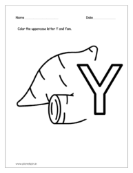 Color the uppercase letter Y and color the Yam