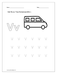 Color the van and trace the lowercase letter v.