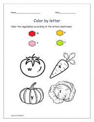 W to Z: Color the vegetables according to the letters mentioned (colors by letter)