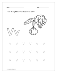 Color the vegetables and trace the lowercase letter v.