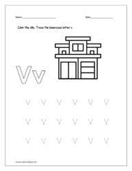 Color the villa (letter v tracing worksheets for preschool)
