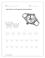 Color the watch and trace the uppercase and lowercase letter w.