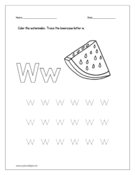 Color the watermelon and trace the lowercase letter w.