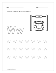 Color the well and trace the lowercase letter w.
