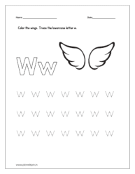 Color the wings and trace the lowercase letter w.