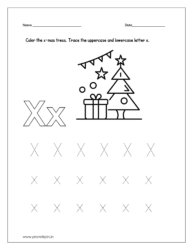 Color the x-mas tree and trace the uppercase and lowercase letter x worksheet.