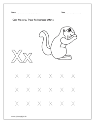 Download the letter x tracing worksheet and Color the xerus 