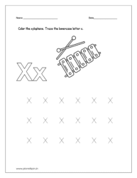 Color the xylophone  and trace the lowercase letter x