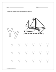 Color the yacht and trace the lowercase letter y.