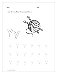 Color the yarn and trace the lowercase letter y.