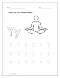 Color the yoga and trace the lowercase letter y.