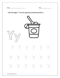 Color the yoghurt and trace the uppercase and lowercase letter y.