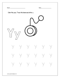 Color the yoyo and trace the lowercase letter y.