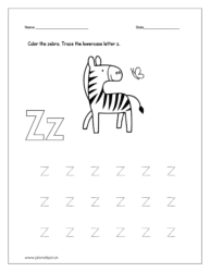 Color the zebra and trace the letter.