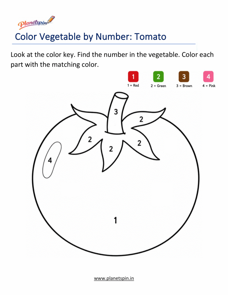 Coloring Vegetables by Number Worksheets for Kindergarten – Free Printable PDF