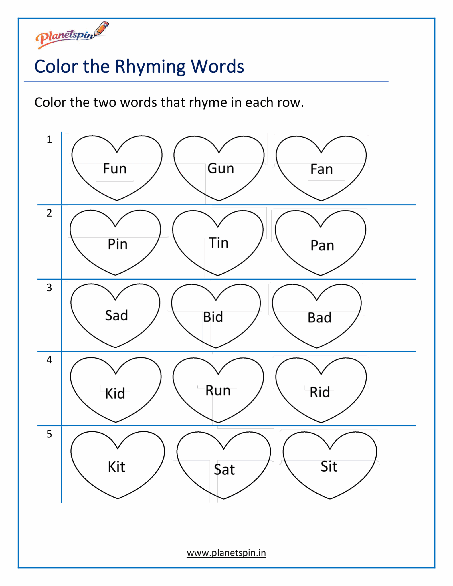 Identify rhyming words: a kindergarten task.