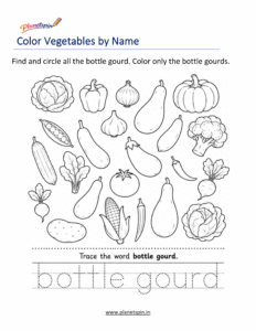 Bottle gourd Coloring Vegetables by Name Worksheets for Kindergarten