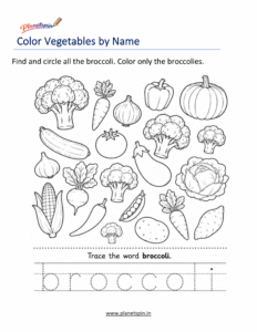 Broccoli coloring worksheet with name for kids