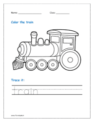 A train is a type of moving vehicle made up of connected cars or carriages that travel over railroad rails. (coloring page vehicles)