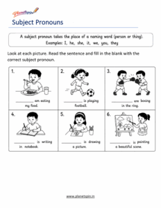 subject pronouns worksheet for grade 1