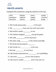 Identify the adverbs worksheet