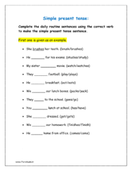 Complete the daily routine sentences using the correct verb to make the simple present tense sentence.