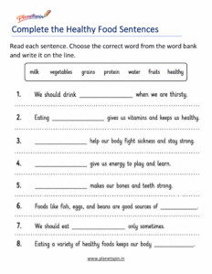 Identify healthy food choices worksheet