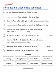 Grade 1 science worksheet about Moon phases