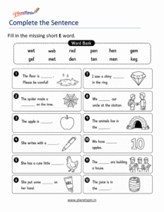 Complete the Sentence with Short E CVC Words