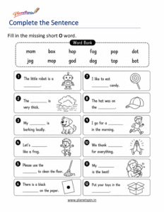 Complete the Sentence with Short O CVC Words