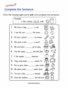 Complete the sentence using the sight word and worksheet