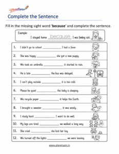  because cut paste printable worksheet