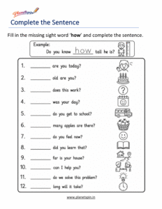Complete the sentence using the sight word how worksheet