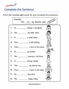 Complete the sentence using the sight word is worksheet