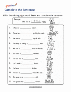 Complete the sentence using the sight word little worksheet