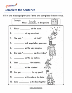 Complete the sentence using the sight word look worksheet