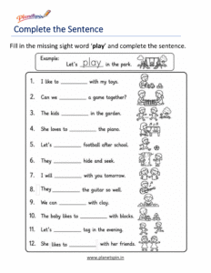 Complete the sentence using play worksheet