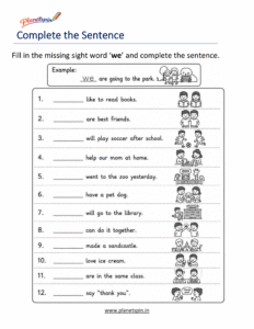 Complete the sentence using the sight word we worksheet