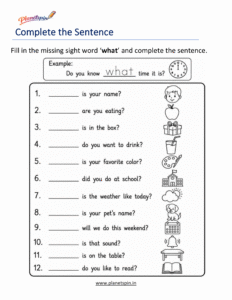 Complete the sentence using the sight word what worksheet