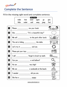 Complete the sight word sentence printable activity