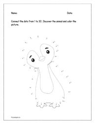 Connect the dots from 1 to 32. Discover the animal and color it.