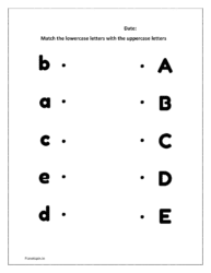 Connect dots: Match the lowercase letters with the uppercase letters from a to e