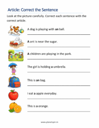 Worksheet on Articles with pictures